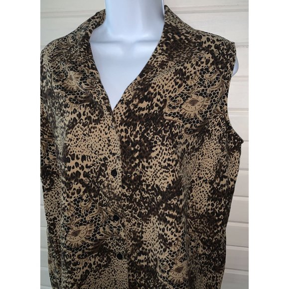 Nygard Collection Sz 14 Brown Leopard Silk Blend Button Front Blouse Collar EUC - Picture 1 of 8